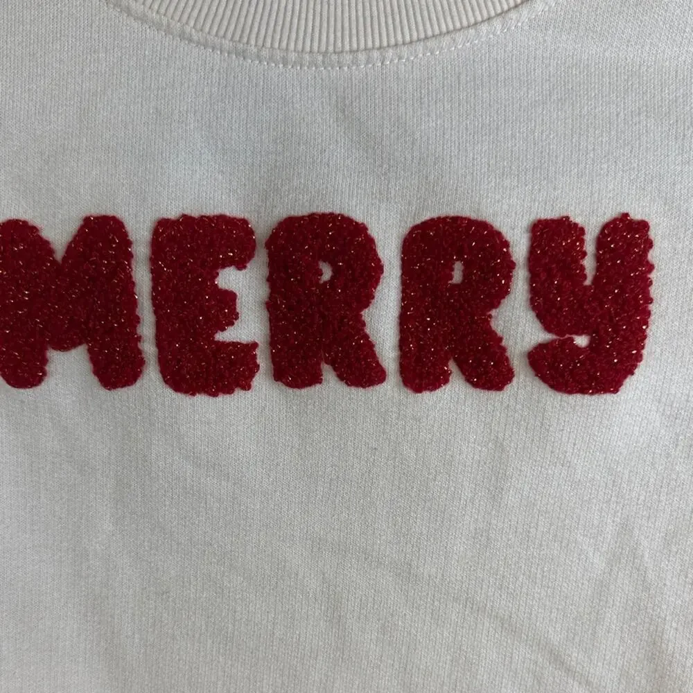 Cat & Jack Girls French Terry 'Merry' Cream Sweatshirt size XS